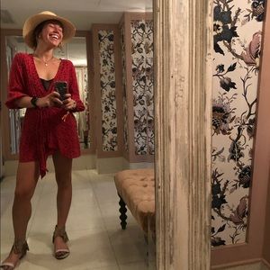 Red Free People Floral Mini Wrap Dress